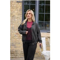 Yours Yours Damen Bomberjacke in Schwarz aus Denim mit Stehkragen in Größe 44 | Baumwolle
