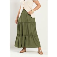Yours Damen Yours – Gestufter Maxirock in Khaki in Größe 58-60 | Polyester/Elasthan
