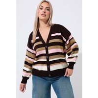 Limited Collection Limited Collection Damen Gestreifter Cardigan in Schokobraun in Größe 54-56 | Acryl