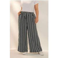 Yours Yours Damen Strukturierte Hose in Schwarz mit Streifen und Weitem Bein in Größe 52 | Polyester