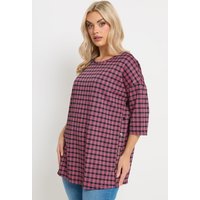 Yours Yours Damen Oberteil in Rosa mit Karos und Seitenknöpfen in Größe 48 | Polyester/Elasthan/Viskose
