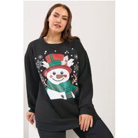 Yours Yours Damen Sweatshirt in Schwarz mit Glitzer und Schneemann in Größe 48 | Baumwolle/Polyester