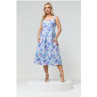 Yours London Yours London Damen Skaterkleid in Blau und Lila mit Blumenmuster in Größe 42 | Polyester/Elasthan