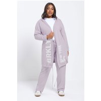 Yours Yours Damen Lang Geschnittener Hoodie in Lila mit "Brklyn"Schriftzug in Größe 48 | Baumwolle/Polyester
