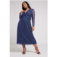 Yours London Yours London Damen Maxikleid in Blau mit Leoprint und Geraffter Optik Vorne in Größe 44 | Polyester/Elasthan