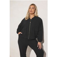 Yours Yours Damen Leinenbomberjacke in Schwarz in Größe 54-56 | Viskose/Leinen