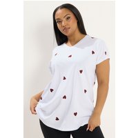 Yours Yours Damen Weißes T-Shirt mit Herzstickerei in Größe 48 | Baumwolle