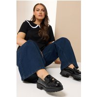 Yours Yours Damen Lacklederslipper in Schwarz mit Quasten und in Extra Weiter Eeepassform in Größe 38EEE | Synthetik