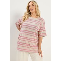 Yours Damen Yours – Gestreiftes, Kastiges StrickT-Shirt in Rosa Für Damen in Größe 54-56 | Baumwolle/Polyester/Viskose