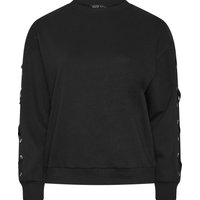 Limited Collection Limited Collection Damen Plus Size Black Eyelet Satin Cross Jumper Size 50-52 | Baumwolle/Polyester