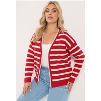 Yours Yours Damen Cardigan in Rot und Creme mit Streifen in Größe 50-52 | Acryl