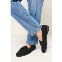 Yours Yours Damen Segelschuhe in Schwarz aus Wildlederimitat mit Schleife in Weiter E-Passform in Größe 39E | Textil/Synthetik