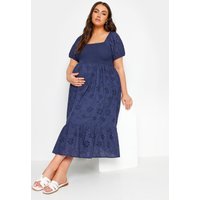 Bump It Up Bump It Up Damen Maternity – Midikleid in Marineblau mit Lochstickerei in Größe 50 | Baumwolle