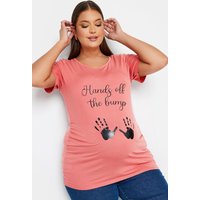 Bump It Up Bump It Up Damen Maternity – T-Shirt in Rosa mit dem Slogan "Hands Off The Bump" in Größe 50-52 | Elasthan/Viskose