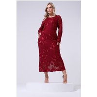 Yours London Yours London Damen Maxikleid in Rot mit Blumenapplikation in Größe 42 | Polyester/Elasthan