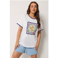 Yours Damen Yours – RingerT-Shirt mit Sardinengrafik in Größe 50-52 | Baumwolle