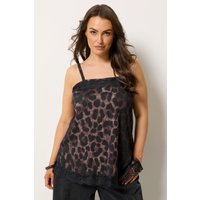 Yours Yours Damen Trägershirt in Braun mit Leoprint mit Spitzenbesatz in Größe 50-52 | Polyester/Elasthan