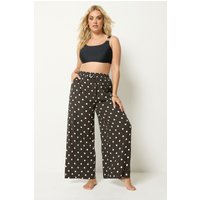 Yours Yours Damen Hose mit Weitem Bein in Braun mit Knitteroptik und Punktemuster in Größe 46-48 | Viskose