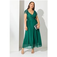 Yours London Yours London Damen Wickelmaxikleid in Grün mit Spitze in Größe 42 | Polyester/Nylon