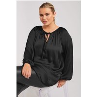 Yours Yours Damen Bluse in Schwarz mit Schleife am Ausschnitt in Größe 42 | Polyester/Elasthan