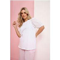 Yours Yours Damen T-Shirt in Weiß mit Lochstickerei in Größe 46 | Baumwolle