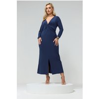Yours London Yours London Damen Maxikleid in Marineblau mit Knoten Vorne in Größe 54-56 | Polyester/Elasthan