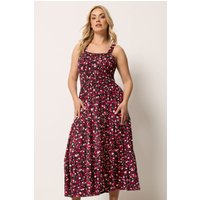 Yours Damen Yours – Gerafftes Kleid in Schwarz mit Blumenmuster in Größe 48 | Elasthan/Viskose