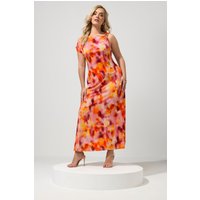 Yours London Yours London Damen Kleid in Orange mit Verschwommenem, Abstraktem Motiv und Schnallendetail in Größe 48 | Polyester/Elasthan