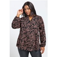 Yours Yours Damen Bluse in Braun mit Blumenmuster und Nieten zum Überstreifen in Größe 48 | Polyester