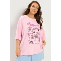 Yours Yours Damen T-Shirt in Rosa mit Schriftzug „La Patisserie“ in Größe 58-60 | Baumwolle