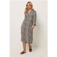 Yours Yours Damen Midikleid in Naturbraun mit Leopardenprint in Größe 54-56 | Elasthan/Viskose