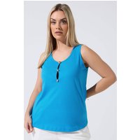 Limited Collection Damen Limited Collection – Trägershirt in Blau mit Muschelknöpfen in Größe 54-56 | Baumwolle
