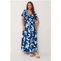 Yours Damen Yours – Kleid in Blau mit Abstraktem Muster und Wickeloptik Vorne in Größe 54-56 | Polyester/Elasthan