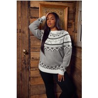 Yours Yours Damen Pullover in Grau mit Fairislemuster und Schleife in Größe 54-56 | Acryl