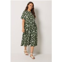 Yours Damen Yours – Alltagskleid in Khaki mit Gänseblümchen in Größe 48 | Baumwolle