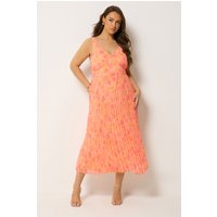 Yours Damen Yours – Plissiertes Kleid in Orange mit Blumenmuster in Größe 44 | Polyester
