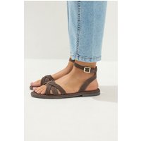 Yours Yours Damen Schokoladenbraune Riemchensandalen aus Wildlederimitat in Extra Weiter Eeepassform in Größe 38EEE | Synthetik/Leder