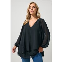 Yours London Damen Yours London – Mehrlagige Bluse in Schwarz mit V-Ausschnitt in Größe 46 | Polyester
