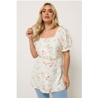 Yours Damen Yours – Milchmädchenbluse in Weiß mit Tintenblumenmuster in Größe 54-56 | Polyester