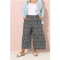 Yours Yours Damen Hose in Schwarz mit Ikatprint und Weitem Bein in Größe 48 | Polyester/Elasthan