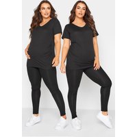 Bump It Up Bump It Up Damen Maternity – 2er Set Stretchleggings in Schwarz mit Elastischem Baucheinsatz in Größe 50 | Baumwolle/Elasthan