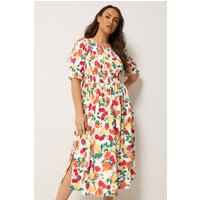 Yours Damen Yours – Gesmoktes Kleid in Orange mit Fruchtprint in Größe 46 | Polyester/Elasthan