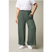Yours Yours Damen Strukturierte Hose in Grün mit Weitem Bein in Größe 50-52 | Polyester/Elasthan