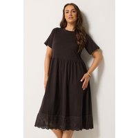 Yours Yours Damen Kleid in Schokoladenbraun mit Lochstickereibesatz in Größe 48 | Baumwolle