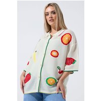Limited Collection Limited Collection Damen Häkeloberteil in Creme mit Fruchtprint in Größe 54-56 | Acryl