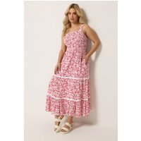 Yours Damen Yours – Gesmoktes Kleid in Rosa mit Blumenmuster und Knopfleiste in Größe 62-64 | Viskose