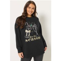 Yours Yours Damen Neuartiges, Weihnachtliches Sweatshirt in Schwarz mit „Fizz The Season“Schriftzug und Glitzer in Größe 54-56 | Baumwolle/Polyester