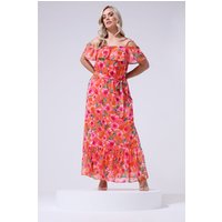 Yours London Damen Yours London – Schulterfreies Kleid in Orange mit Blumenmuster in Größe 46 | Polyester