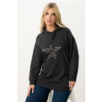 Yours Yours Damen Hoodie in Schwarz mit Leoprint und Sternmotiv in Größe 58-60 | Baumwolle/Polyester