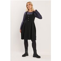 Yours Yours Damen Strukturiertes Pinaforekleid in Schwarz mit Knöpfen Vorne in Größe 54-56 | Polyester/Elasthan